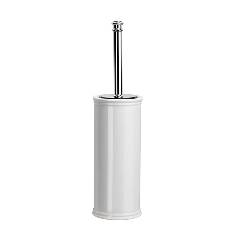 230071 White Glazed Chrome Straight Bathroom Standing Toilet Brush Holder