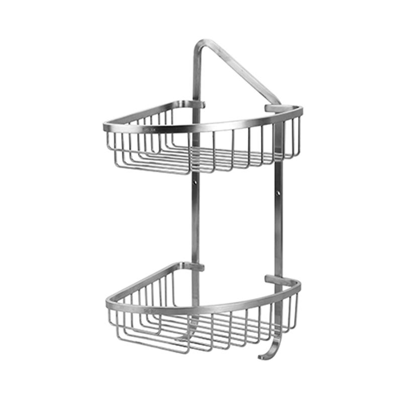 8615 25x19x40cm 304 Stainless Steel Triangular Wall-mounted Double Layer Corner Basket