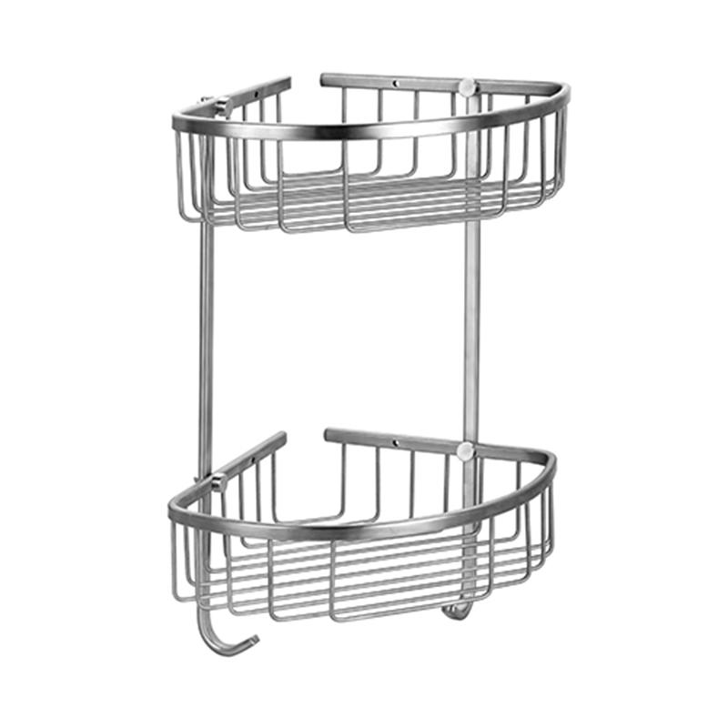 8616 25x19x35cm Wall-mounted Shower Room Double-layer Corner Basket Storage Rack