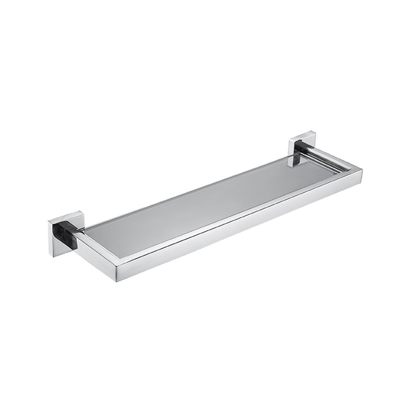 240061 Thick Durable Bathroom Wall Mounted Brushed Chrome Glass Shelf
