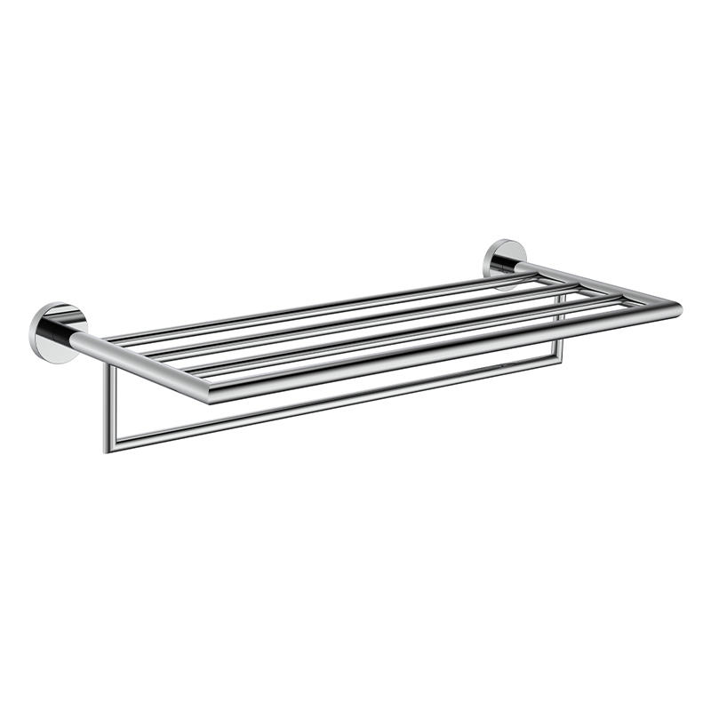 091081 Wall Mounted Chrome two tier Towel Shelf with Hanging Bar