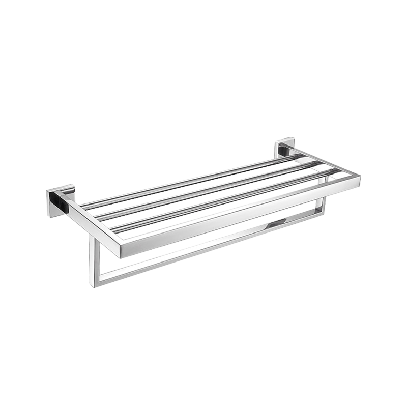 240081 Wall Mounted Polished Brushed Chrome Towel Shelf with Bar