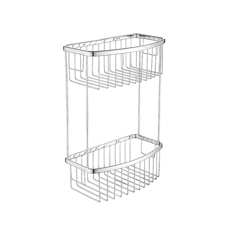 8816 26x14x37.5cm Wall Mounted Stainless Steel Double Wall Bathroom Storage Basket