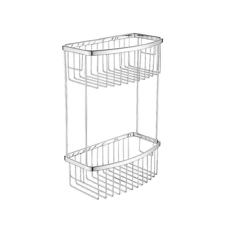 8816 26x14x37.5cm Wall Mounted Stainless Steel Double Wall Bathroom Storage Basket