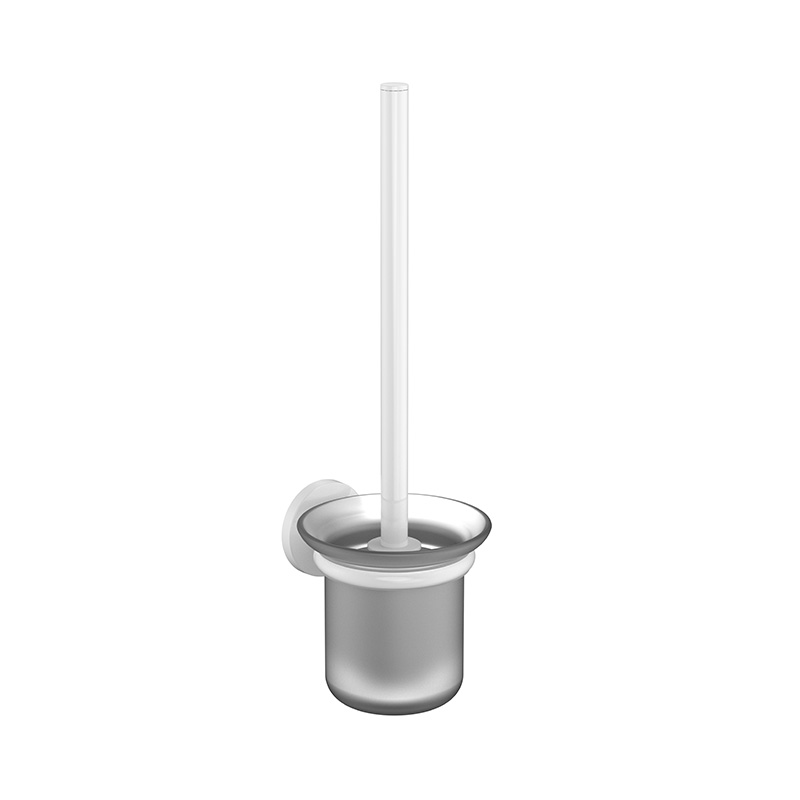 130071 Toilet Frosted Glass Chrome Wall Toilet Brush Holder Set